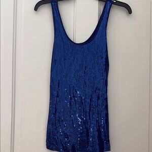 Express Blue Sequin Fitted Sleeveless Tank Top